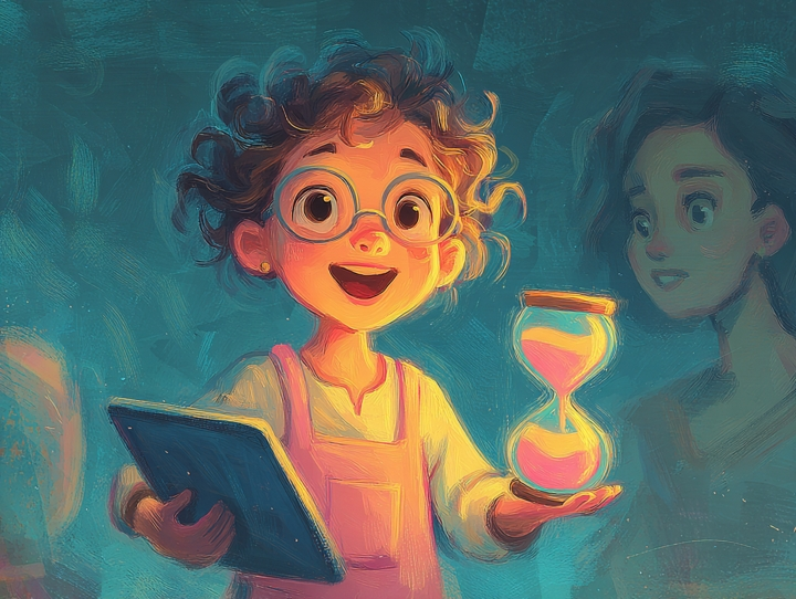 A parent and a child playing on a tablet